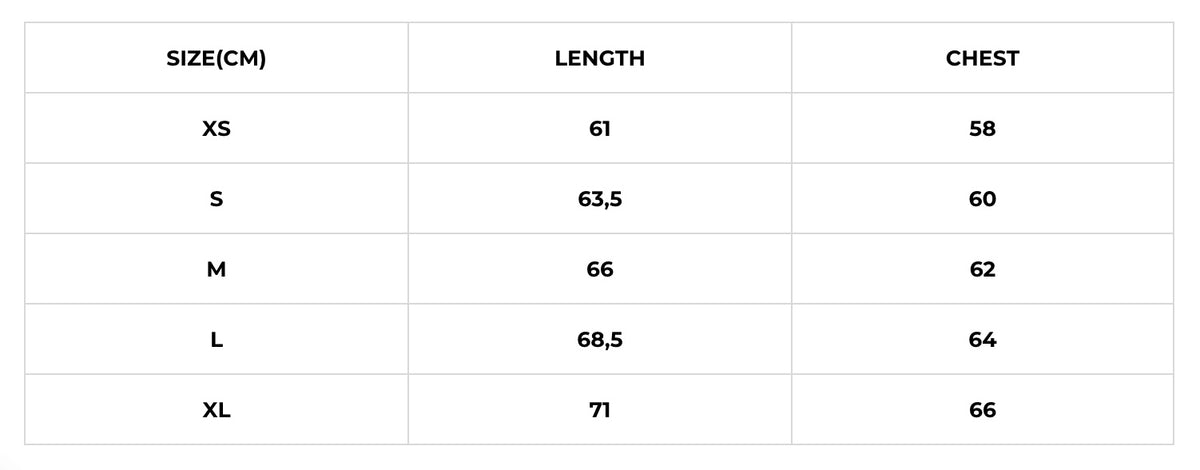 Size chart