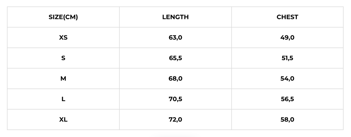 Size chart