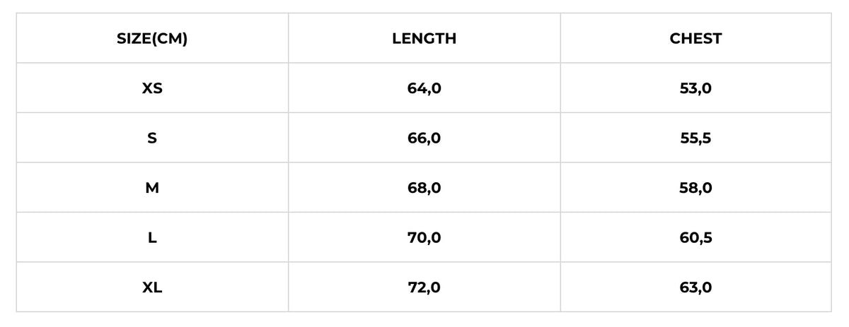 Size chart